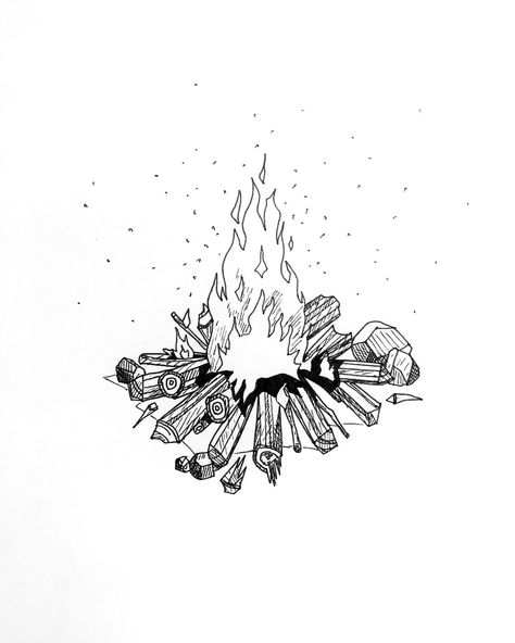 #inktober #ash #drawing #illustration #ink #fire #winter #bonfire #logs #sketch Ash Drawing, Campfire Drawing, Fire Sketch, Drawing Fire, Ash Fire, Sunrise Drawing, Ink Line Art, Fire Illustration, Surreal Art Painting