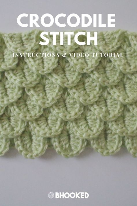 How to crochet the crocodile stitch. Click through for the instructions and video tutorial! #BHooked #Crochet #CrochetStitches Crochet Crocodile Stitch Tutorial, Crocodile Stitch Crochet, Crochet Crocodile Stitch Pattern, Crochet Crocodile, Crocodile Stitch, Crochet Mermaid, Easy Crochet Stitches, Stitch Crochet, Crochet Stitches Tutorial