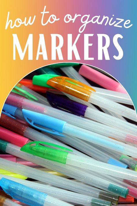 how to organize markers How To Organize Pens And Markers, Marker Storage For Kids, How To Store Markers And Crayons, How To Store Markers, Organizing Markers And Pens, Art Pen Storage, Sharpie Storage Ideas, Pen And Marker Organization, Marker Storage Classroom