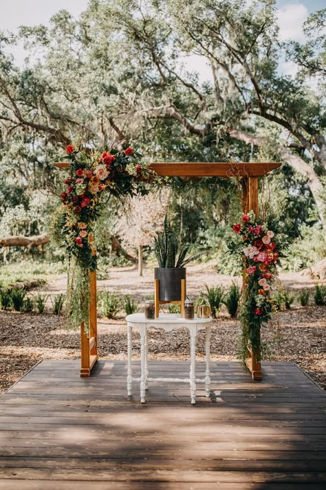 Rustic Elegance Cross Creek Ranch | Blush & Gold Tampa Bay Wedding Wedding Country Chic, Greenery Bouquet, Wood Arch, Wedding Cross, Wooden Arch, Rustic Wedding Flowers, Wedding Arches, Wedding Ceremony Decor, Bay Wedding