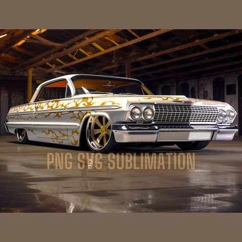 Mexican Lowrider, 64 Impala Lowrider, Impala Lowrider, Sublimations Designs, 64 Impala, Lowrider Art, Vintage Muscle Cars, Man Cave Signs, Vintage Muscle