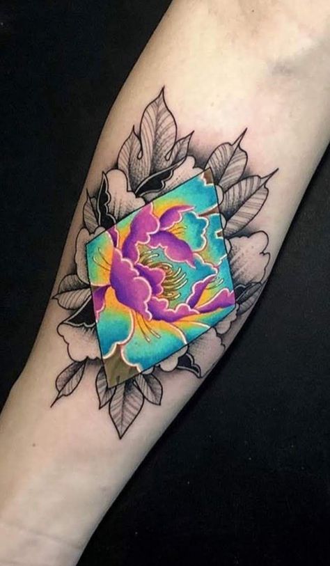 Contrast Tattoo, Tattoo Home, Colorful Flower Tattoo, Borboleta Tattoo, Hand Tattoo Designs, Colour Tattoo For Women, Bright Tattoos, Muster Tattoos, Tatuaje A Color