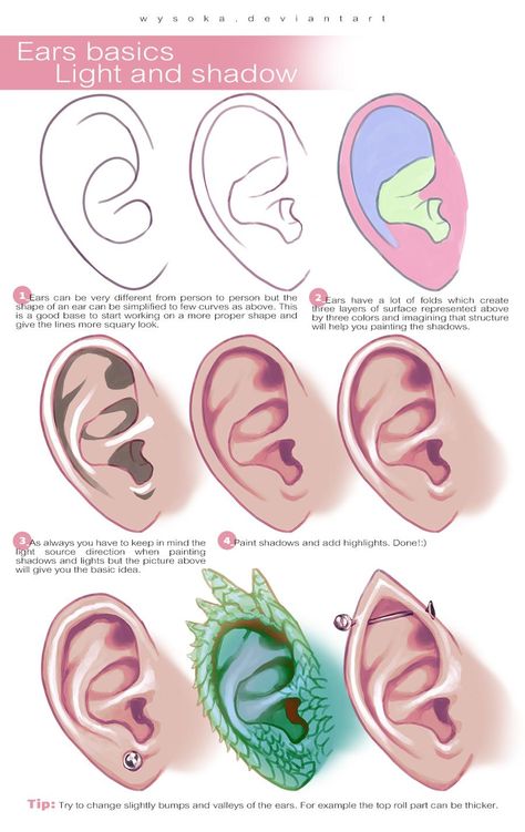 Drawing Ears, How To Draw Ears, Arte Doodle, Easy Drawing Steps, Ear Art, Art Couple, Anatomy Drawing, Digital Painting Tutorials, Sketches Easy