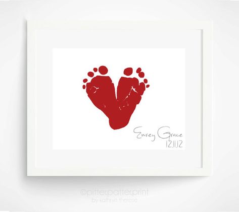 Baby First Valentines Day, Footprint Wall Art, Footprint Heart, Grandparents Valentines, Baby Footprint Art, Gifts For New Grandma, Baby Boy Art, First Valentines Day, Baby's First Christmas Gifts