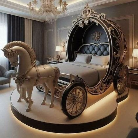 Cinderella Decor, Princess Carriage Bed, Cinderella Bedroom, Cinderella Room, Carriage Bed, Interesting Furniture, Nice Furniture, Child Bedroom, Moving Apartment