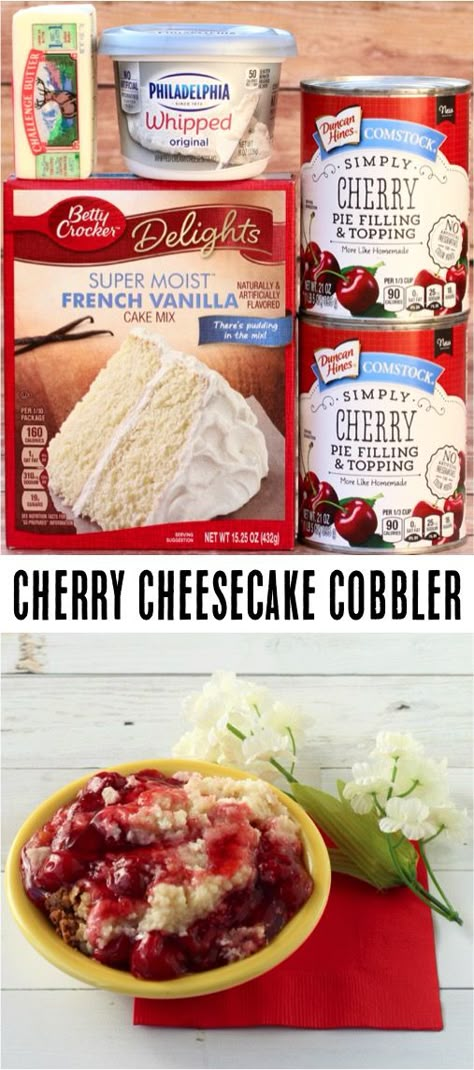 Cherry Cheesecake Cobbler, Cheesecake Cobbler, Cherry Cobbler Recipe, Crockpot Dessert, Cobbler Recipes Easy, Crockpot Desserts, Crockpot Dessert Recipes, Lemon Bar, Simple Desserts