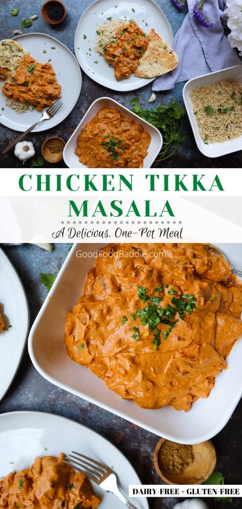 Food Baddie, Yogurt Marinated Chicken, Indian Meals, Chicken Tikka Masala Recipes, Tikka Masala Recipe, Dairy Free Dinner, Chicken Masala, Turkey Dishes, Cashew Cream