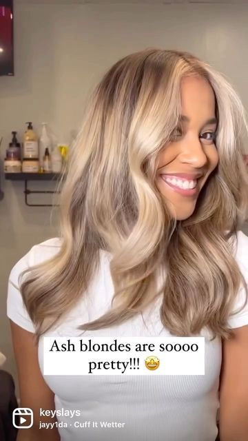 Keyslays Studio on Instagram: "Who doesn’t love a cool blonde 🤩🤩🤩 #hairtips #hairstyles #hairtutorial #hairtutorialvideo #balayage #beachwaves #hairsalon #hairsryles_for_girls #hairspiration #hairspray #hairinspo #silkpressatlanta #silkpressqueen #silkpresshouston #london #londonhairstylist #ukhairstylist" Ash Blonde Silk Press, Silk Press With Blonde Highlights, Ash Golden Blonde Hair, Honey Blonde With Platinum Highlights, Blonde Hair For Neutral Skin Tone, Blonde Hair Silk Press, Hair Styles Blonde, Blonde Hair Formulas, Honey Blonde Blowout Black Women