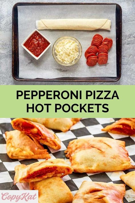 Homemade Pepperoni Hot Pockets are so much better than store-bought. Get the easy recipe and learn how to make pepperoni hot pockets with pizza dough. Just a few simple ingredients needed for the best pepperoni pizza hot pockets baked in the oven. No preservatives or mystery ingredients! Great for lunch or dinner. #pepperoni #hotpockets #lunchideas Easy Pizza Pocket Recipes, Pepperoni Pizza Pockets, Diy Hot Pockets Easy, Diy Hot Pockets, Pizza Pockets Homemade, Hot Pockets Homemade, Make With Pizza Dough, Pizza Hot Pockets, Easy Pepperoni Pizza