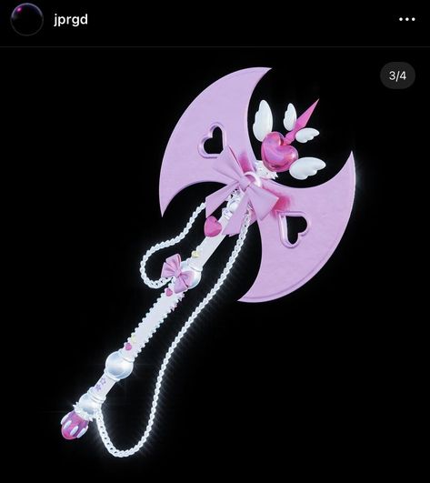 Cute Weppens, Weaponsmith Aesthetic Pink, Weaponsmith Character Design, Pink Scythe, Magic Wand Design, Dark Kawaii, Pastel Punk, Pretty Knives, Fantasy Props