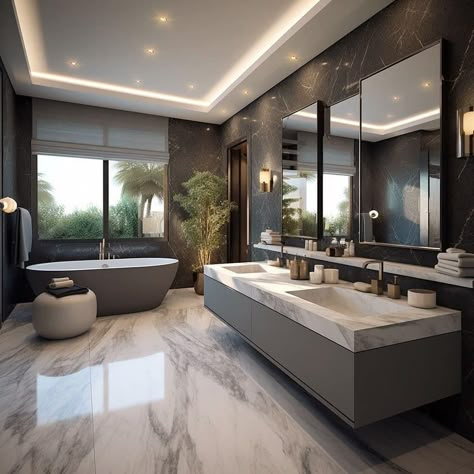 High End Bathroom Design Luxury, Bathrooms Luxury Modern, Master Bathrooms Luxury, Bathroom Interior Design Luxury, Spacious Bathroom, Modern Luxury Bathroom, Luxury Master Bathrooms, Bathroom Decor Luxury, Freestanding Bathtub