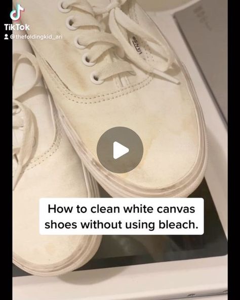 Jen Watson | Cleaning, Organizing, Home Tips & more. on Instagram: "How to clean white canvas shoes without using bleach.
.
Did you know that washing machines can cause wear and tear on your shoes and also potentially damage your wash drum? This is why I prefer to hand wash my shoes. I also do not like using bleach because a little too much can ruin your shoes. One time I used bleach to clean them and ultimately ended up yellowing them completely.😭

I have tried a few different methods over the years for cleaning white shoes but this one I find works the best for removing stains and whitening canvas shoes!💯👌🏽

Mix together 1 tablespoon of baking soda, 2 tablespoons of vinegar, 1/2 cup of warm water and a teaspoon of dish soap. Scrub onto the shoes using an old toothbrush then wipe it c Best Way To Clean White Canvas Shoes, How To Whiten White Canvas Shoes, Make Shoes White Again, How To Remove Yellow Stains From Shoes, How To Clean Canvas Shoes, How To Clean White Vans, Clean White Canvas Shoes, Shoe Cleaner Diy, Cleaning White Shoes