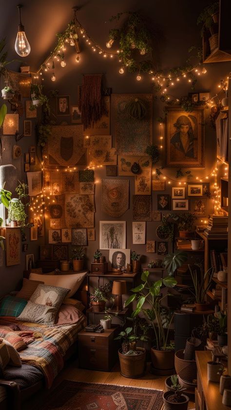 Cozy corners, dark elegance. #DarkAmbience #HomeInspiration Earthy Bedroom, Decor Ideas Bedroom, Dreamy Room, Dream Room Inspiration, Room Makeover Bedroom, Room Makeover Inspiration, Cozy Room, Room Inspiration Bedroom, Bedroom Aesthetic