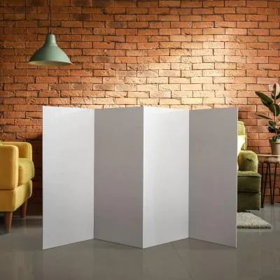 3 ft. White 4-Panel Room Divider Cardboard Room Divider, Panel Divider, 4 Panel Room Divider, Tree Inspiration, Folding Room Dividers, Blank Slate, Panel Room Divider, Small Space Living Room, Folding Screen