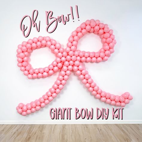 Pink Bows Birthday, Balloon Bow Garland, Coquette Birthday Decorations, Pink Bow Party Theme, Baby Shower Bow Theme, Bow Balloon Arch, Pink Bow Party, Coquette Birthday Party Decorations, Bow Bridal Shower Theme