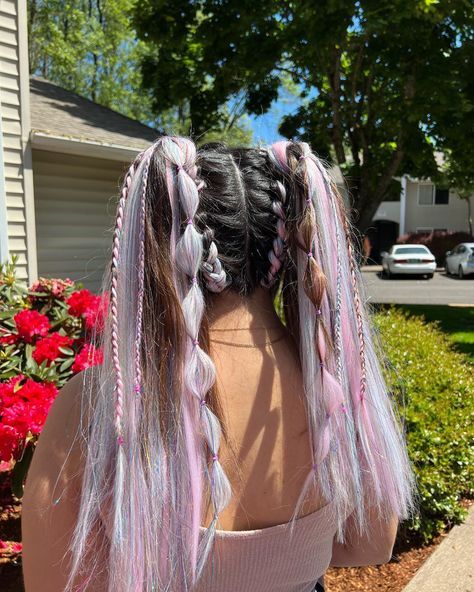 Festival Pigtails, Rave Pigtails, Unicorn Braid, Rave Braids, Festival Braids, Concert Hairstyles, Competition Hair, Rave Hair, Bubble Ponytail