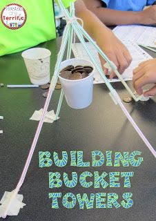 #STEM Challenge: Build a tower to support a bucket of pennies! Stem Night, Science Experience, Stem Club, Newton's Cradle, Stem Engineering, Stem Classes, Stem Elementary, Stem Lab, Teaching Stem