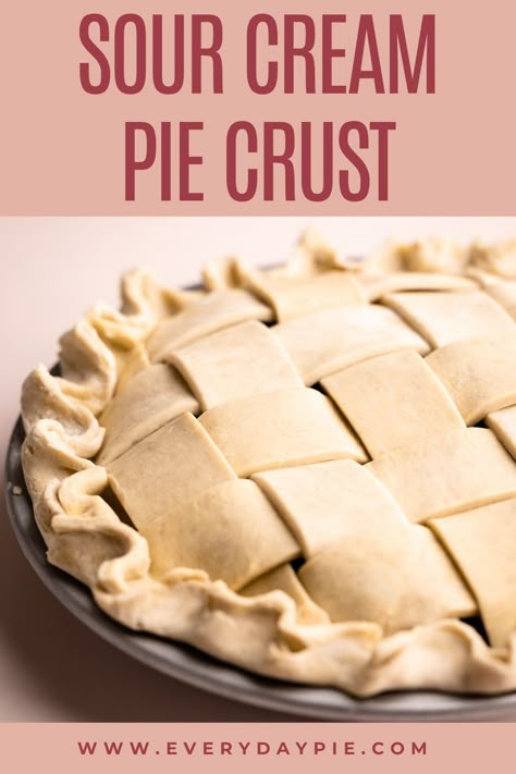 A lattice pie crust made with sour cream. Sour Cream Pie Crust, Potpie Crust Recipe, Fruit Pie Crust, Pastry Crust Recipe, Sour Cream Pie, Chocolate Pie Crust, Making Pie Crust, Pie Crust Uses, Flaky Pie Crust Recipe