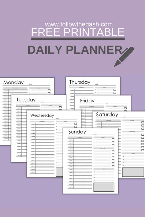 Printable Daily Planner Inserts Printable Organizer, Daily Planner Inserts, Daily Planner Printables Free, Printable Daily Planner, Home Binder, What Is Today, Free Svgs, Chalkboard Ideas, Daily Planner Pages