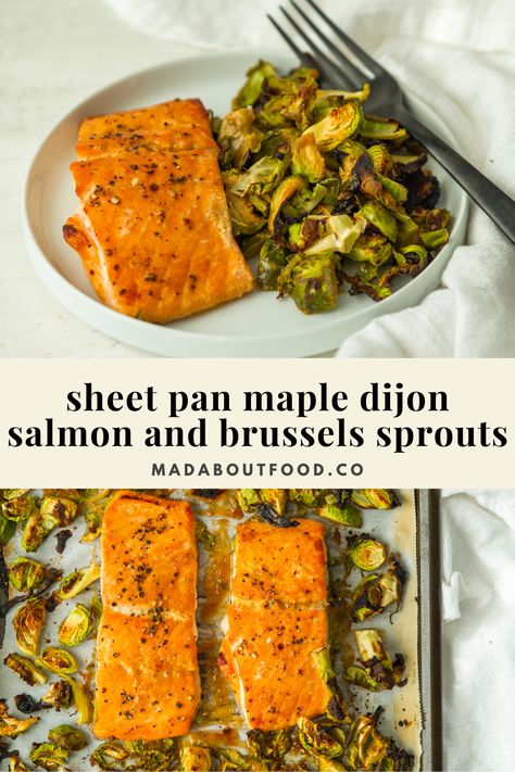 Baked Salmon And Brussel Sprouts, Brussel Sprouts And Salmon, Sheet Pan Salmon And Brussel Sprouts, Simple Sheet Pan Meals, Salmon And Brussel Sprouts Sheet Pan, Salmon Recipes Baked Sheet Pan, Maple Dijon Salmon, Mediterranean Keto, Oven Bakes