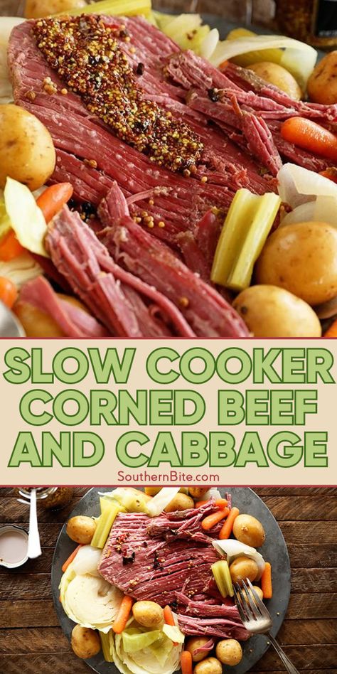 Looking for something to make for St. Patrick's Day this year? This easy and delicious slow cooker corned beef and cabbage is perfect! This easy preparation results in a super tender, yummy roast beef brisket that is even better the next day on a Reuben sandwich or better yet… Corned Beef Hash! Sometimes the leftovers are better than the original dish, right!? Corn Beef Crock Pot, Tender Corned Beef, Corned Beef Recipes Crock Pot, Crockpot Cabbage Recipes, Corned Beef Recipes Slow Cooker, Crock Pot Corned Beef, Crock Pot Corn, Slow Cooker Corned Beef, Cooking Corned Beef