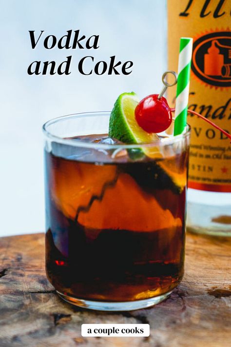 Vodka and Coke is the ultimate easy vodka cocktail! Here's the ratio for how to make it and a few ideas on how to step it up. | vodka cocktails | cocktails | cocktail recipes | drinks | coke cocktails | #vodkaandcoke #vodkacocktail #easycocktail #vodka #coke #cocacola #cocktail Gin And Coke, Coke Cocktails, Drinks Coke, Easy Vodka Cocktail, Alcoholic Drinks Vodka, Vodka Coke, Coke Recipes, Drinks Vodka, Vodka Sour