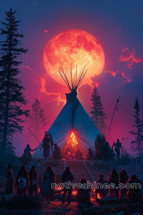 Native American Magic, Native Fantasy Art, Native American Moon, Fantasy Native American, Teepee Paintings Native American, Native American Wisdom, Native American Heritage, Night Scene, Native American History