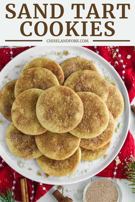 With a crisp, buttery texture, these sand tart cookies are a timeless classic cookie that is hard to resist. #sandtartcookies #cookierecipe #cookies | chiselandfork.com Drop Sand Tart Cookies, Sand Tarts Old Fashioned, Sandtart Cookies Recipe, Sandtart Cookies, Sand Tarts Cookies Recipe, Sand Tart Cookies, Tart Cookies, Sand Dollar Cookies, Sand Tarts