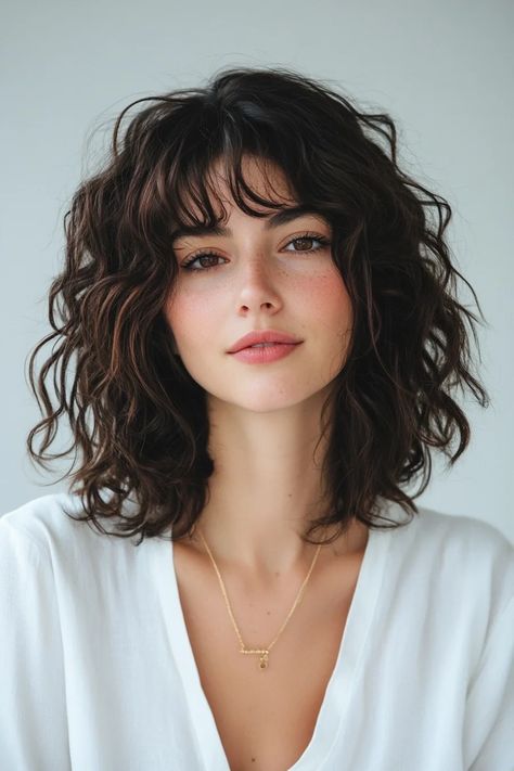 35 Stunning Wavy Haircuts to Embrace Your Natural Curves - Glam Tress Nails 2b Wavy Hair Haircuts, Wavy Hair Bangs Round Face, 2a Wavy Hair, Wavy Curly Hair Cuts, Wavy Mid Length Hair, Curly Fringe, Wavy Pixie Cut, Wavy Bangs, Shoulder Length Layered