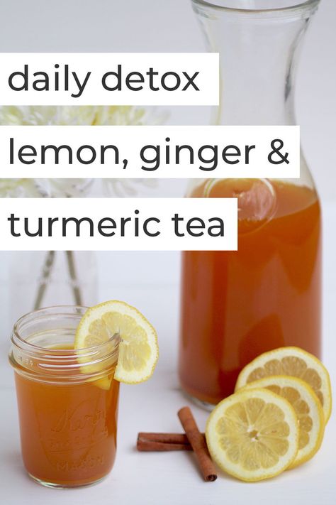 Lemon Ginger Turmeric Tea, Ginger Turmeric Tea, Lemon Ginger Turmeric, Diy Detox, Detox Tea Recipe, Turmeric Water, Homemade Detox, Healing Tea, Smoothie Detox