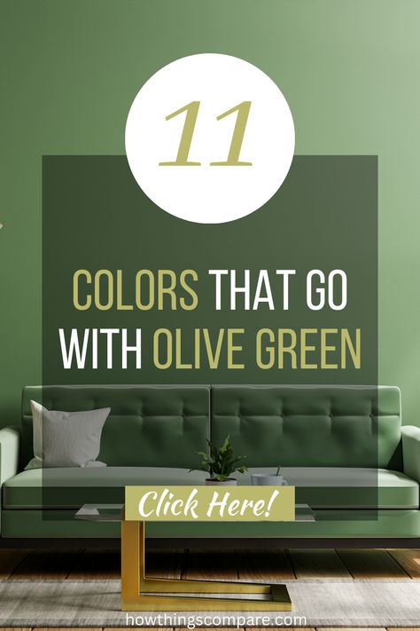 Complementary Colors To Olive Green, Olive Green Goes With What Color, Color Wheel Olive Green, Wall Colors For Green Couch, Olive Green Home Decor Living Room, Olive Green Room Decor Ideas, Curtains For Olive Green Walls, Olive Green And Wood Color Palette, Paint Colors For Olive Green Couch