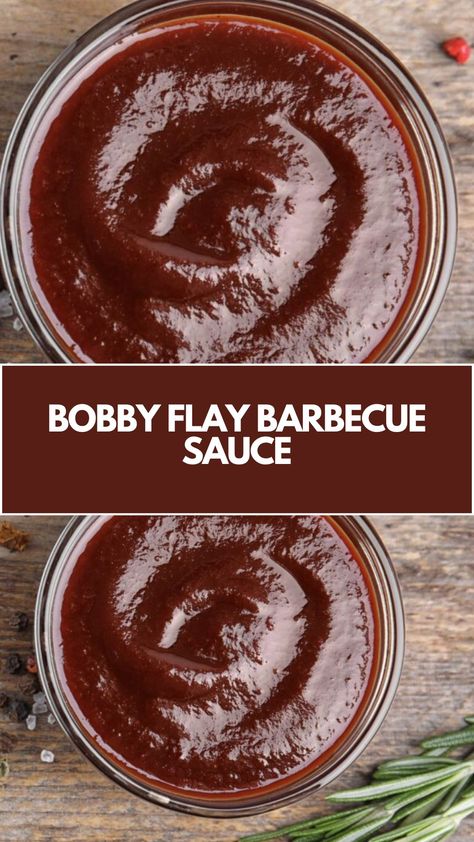 Bobby Flay’s Barbecue Sauce is made with butter, red onion, garlic, plum tomatoes, ketchup, molasses, Dijon mustard, dark brown sugar, honey, cayenne, chili powders, paprika, and Worcestershire sauce resulting in tasty sauce that takes 50 minutes to prepare! Sweet And Savory Bbq Sauce, Home Made Barbeque Sauce Easy, Unique Bbq Sauce, Barbaque Sauces Recipes, Molasses Bbq Sauce Recipe, Root Beer Bbq Sauce, Mumbo Sauce, Barbecue Sauce Recipe, Barbeque Sauce Recipe