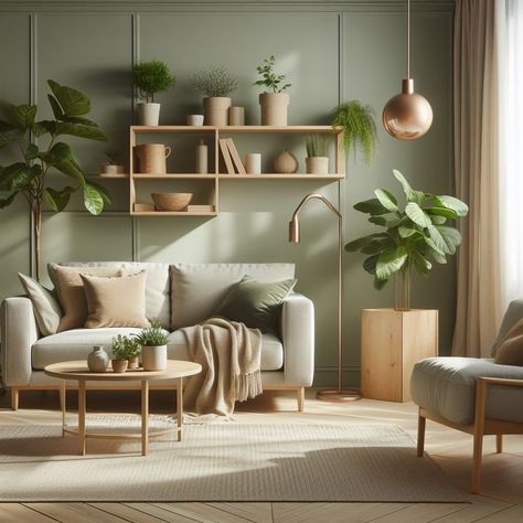 Sage Green Room Aesthetic Sage Green Small Living Room, Green Therapy Room, Sage Green Massage Room, Beige And Green Aesthetic Living Room, Sage Green Yoga Room, Green Zen Room, Japandi Sage Green, Green And Neutral Living Room, Sage Green Wallpaper For Lounge