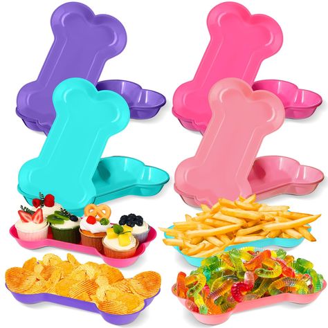 PRICES MAY VARY. Sufficient Quantity: you will get 60 dog themed party trays, there are 4 bright colors for you, rose red, light pink, cyan and purple, 4 mixed color dog bone shaped plastic trays can satisfy your birthday party use Cute Dog Bone Shape: these 6 mixed color dog bone plastic trays will impress your little guests, everyone picks their favorite plate color, brings more fun and enhances your party atmosphere Large Capacity: the dog bone trays measure about 11 x 6.7 x 1.2 inches/ 28 x Puppy Birthday Party Games, Dog 3rd Birthday Party, Dog Birthday Party Themes, Dog Party Decor, Dog Themed Birthday Party Ideas For Kids, Dog Bday Party Ideas, Dog First Birthday Party, Dog Themed Birthday Party Ideas, Doggy Birthday Party