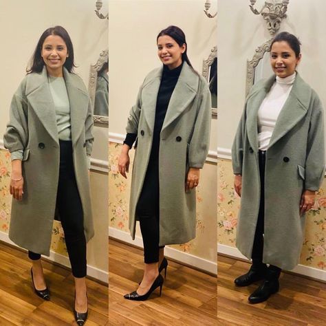 Sage Green Trench Coat Outfit, Long Leather Skirt, Green Wool Coat, Green Trench Coat, Trench Coat Outfit, Green Coat, Coat Outfits, Green Wool, Wool Coat