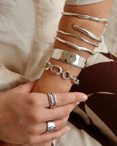 UbyKate (formerly Uberkate EST 2003) | Bangle stack of dreams✨ Featuring our best selling Sterling Silver bangles💛 How many bangles is too many?😆 | Instagram Jewelry 2024, Bangle Stack, Bangles Silver, Stacked Bangles, Sterling Silver Bangles, All Things Beauty, Silver Bangles, How Many, Cuff Bracelets