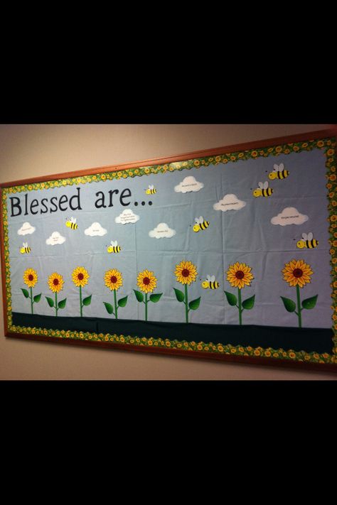 Beatitudes bulletin board Beattitudes Bulletin Board, Beatitude Bulletin Board, Beatitudes Bulletin Board Ideas, Kids Church Games, Bee Bulletin Boards, Catholic Bulletin Boards, Kindness Week, Christian Bulletin Boards, Bee Themed Classroom