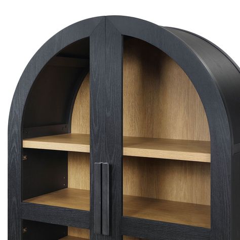 Arc Cabinet, Curio Cabinet Decor, Living Room Hutch, Black Hutch, Arch Cabinet, Modern Organic Home, Curved Cabinets, Upper Kitchen Cabinets, Farmhouse Coffee Bar