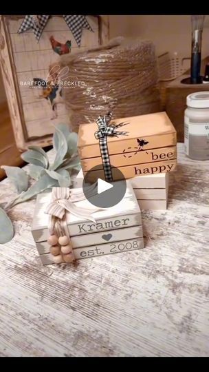 289K views · 2K reactions | How I use mini crates from Dollar Tree to make mini faux bookstacks! | Barefoot & Freckled, LLC Mini Crates, Bee Happy, Tree Crafts, Dollar Tree Crafts, Book Projects, Stack Of Books, Tiered Tray Decor, Tiered Tray, Fall Crafts