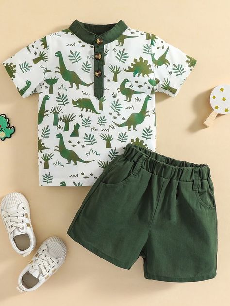 Boys Shirts Style, Stylish Baby Clothes, Short Infantil, Baby Boy Dress, Summer Outfits Kids, Cartoon Dinosaur, Baby Boy Fashion