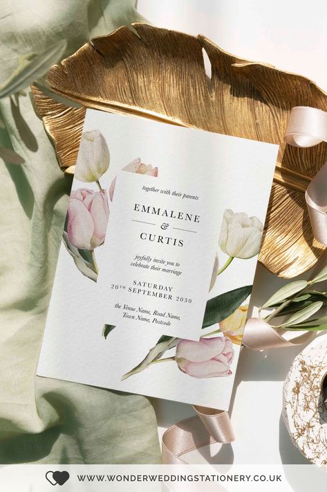 Tulip Wedding Invitations Wedding Invitations Tulips, Tulip Invitation, Card Designs Ideas, Tulip Wedding Invitation, Creative Wedding Invitations Design, Tulips Wedding, Painted Tulips, Modern Wedding Invites, Floral Wedding Stationery