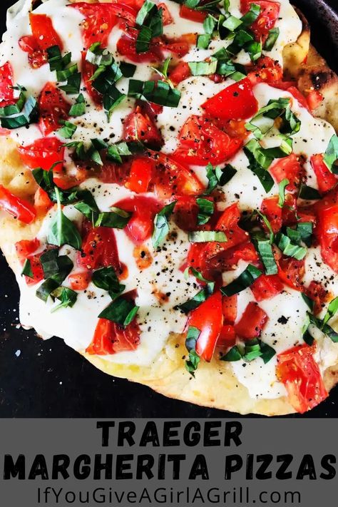 Traeger Margherita Pizzas - If You Give a Girl a Grill Margherita Recipe, Easy Smoker Recipes, Pizzas Recipe, Margherita Pizza Recipe, Pellet Grill Recipes, Cucumber Recipes Salad, Grilled Pizza, Flatbread Pizza, Margherita Pizza