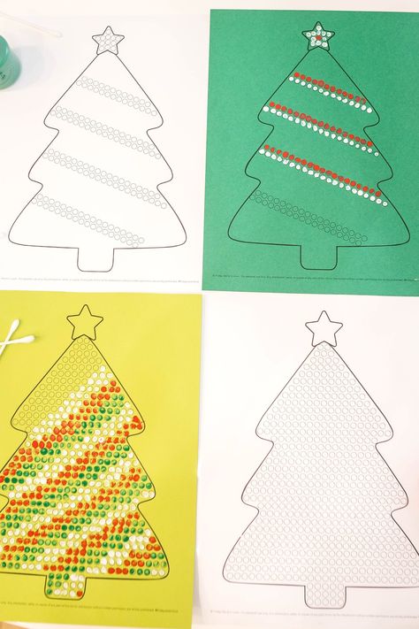 Christmas Dot Painting: Q-tip Tree Painting FREE Printable - Friday We're in Love Thanksgiving Qtip Painting, Letter Qtip Painting Free, Q Tip Christmas Painting, Q Tip Christmas Tree, Christmas Qtip Painting, Christmas Dot Art Free Printable, Q Tip Painting Printables Free, Christmas Dot Painting, Qtip Painting