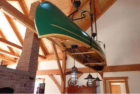 I thought this might be a “one time” thing, But we found quite a few images of boats and canoes on ceilings… Just look, And one used as a bookshelf. Now, how dreamy are those? Esp… Dock House, Wooden Canoe, Barn Light Electric, Boat Decor, Be Design, Dining Room Contemporary, Barn Light, Rustic Cabin Decor, Lake Cottage