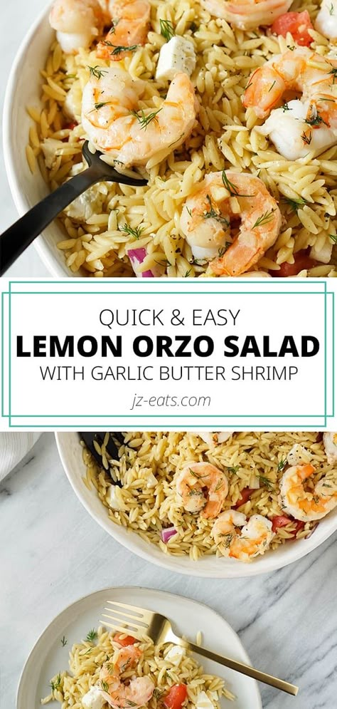 Lemon Orzo Salad, Shrimp Orzo, Salad Shrimp, Lemon Orzo, Orzo Pasta Salad, Orzo Salad, Weekly Meal Prep, Garlic Butter Shrimp, Salad Healthy