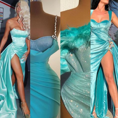 # Which turquoise dress do you like the most ? #donamatoshi #turquoise #weloveturquoise Turquoise Prom Dress Long, Turquoise Dress Outfit Wedding, Turquoise Dress Outfit, Turquoise Prom Dress, Roleplay Outfits, Dona Matoshi, Turquoise Blue Dress, Turquoise Prom Dresses, Formal Dresses Mermaid