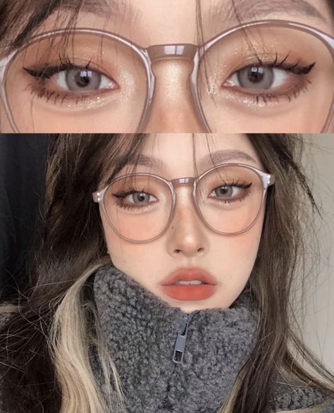 Asian Makeup Glasses, Glasses Makeup Tutorial, Makeup Tools Products, Graphic Makeup, Glasses Makeup, Ethereal Makeup, Shot Hair Styles, Asian Eye Makeup, Asian Makeup