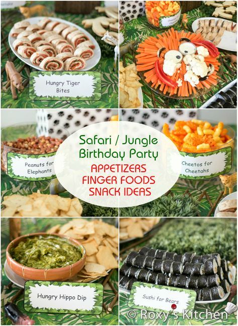 Safari Jungle Birthday Party, Appetizers Finger Foods, Jungle Theme Birthday Party, Zoo Birthday Party, Jungle Thema, Wild Birthday Party, Party Food Themes, Jungle Theme Parties, Themed First Birthday