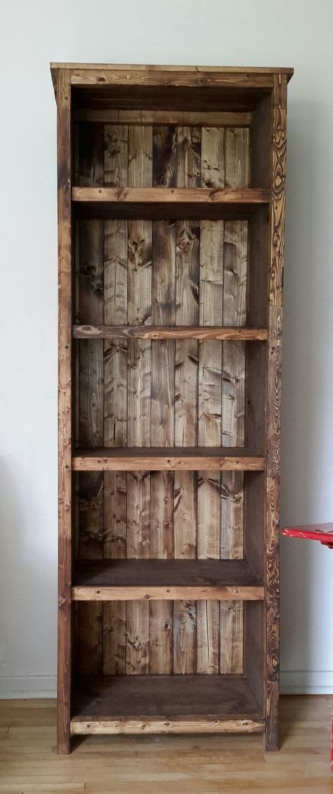 Classic Bookshelf Design, Wooden Shelf Plans, Rustic Bookshelf Diy, Rustic Wood Bookshelf, Rustic Wooden Bookshelf, Homemade Wood Furniture, Diy Farmhouse Bookshelf, Homemade Book Shelf, Rustic Wood Furniture Diy