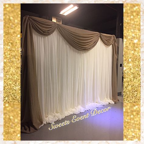 Elegant Wedding Draping Decor by: Sweets Event Decor | Tent Draping | Fabric Draping | Fabric Backdrop| Canopy Draping | Backdrop Draping | Pipe & Drape | Candy Table | Desserts Table | Floral Centerpieces | Floral Arrangements | Natural Flowers | Balloon Arch | Balloon Columns | Balloon Decor | Balloons Table Floral Centerpieces, Hoco Decor, Blue And Gold Curtains, Draping Backdrop, Canopy Draping, Drape Ideas, Backdrop Draping, Draping Decor, Valentine Banquet